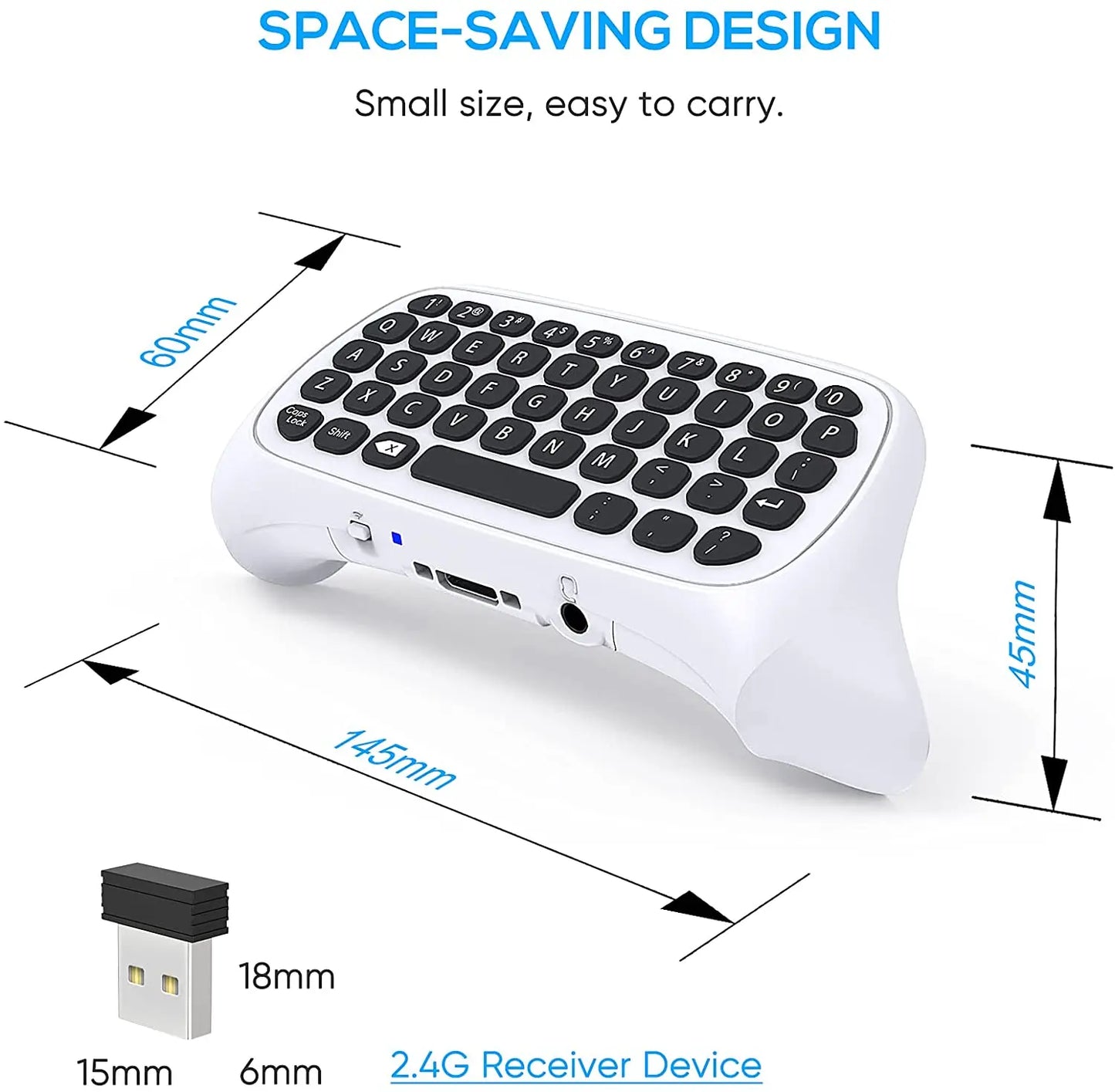 Wireless 2.4Ghz Mini Controller Keyboard Gaming Chatpad with Audio/Headset Jack for Controller Accessories
