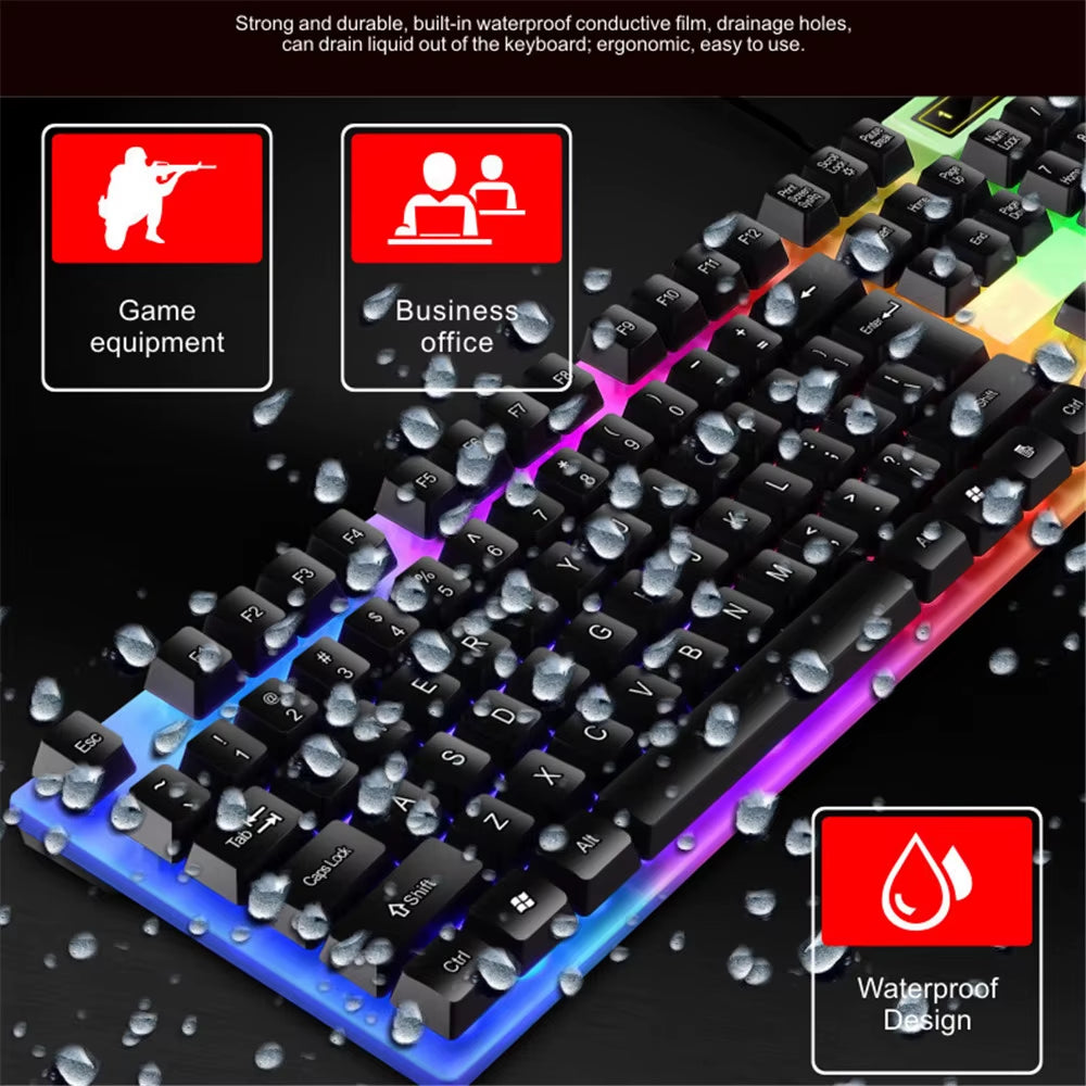 Wired 104Keys Keyboard and Mouse Set Business Office Gaming Colorful Lighting Ergonomic Keyboard Mouse for Laptop PC Accessories