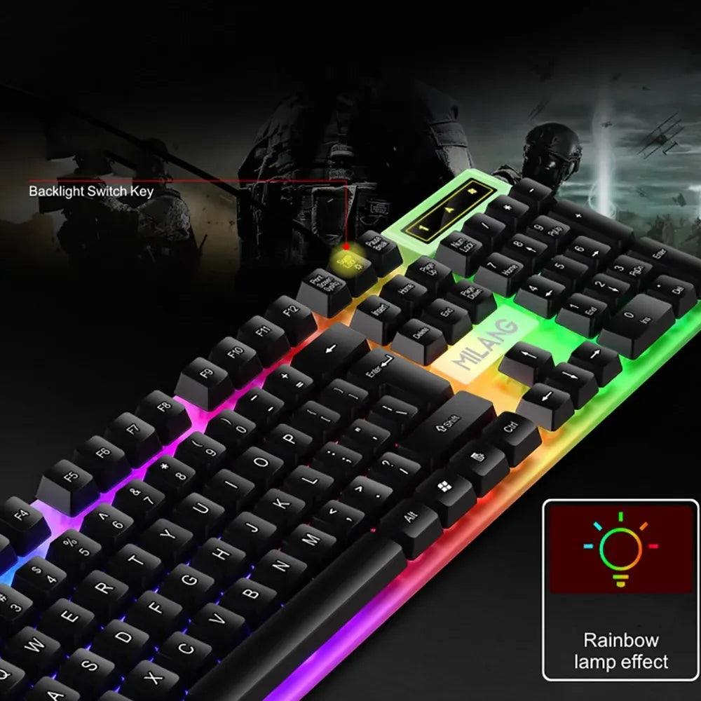Wired Mechanical Keyboard 104 Keys Floating Button Rainbow Backlight Gaming Keyboard Business Office for Laptop PC Accessories