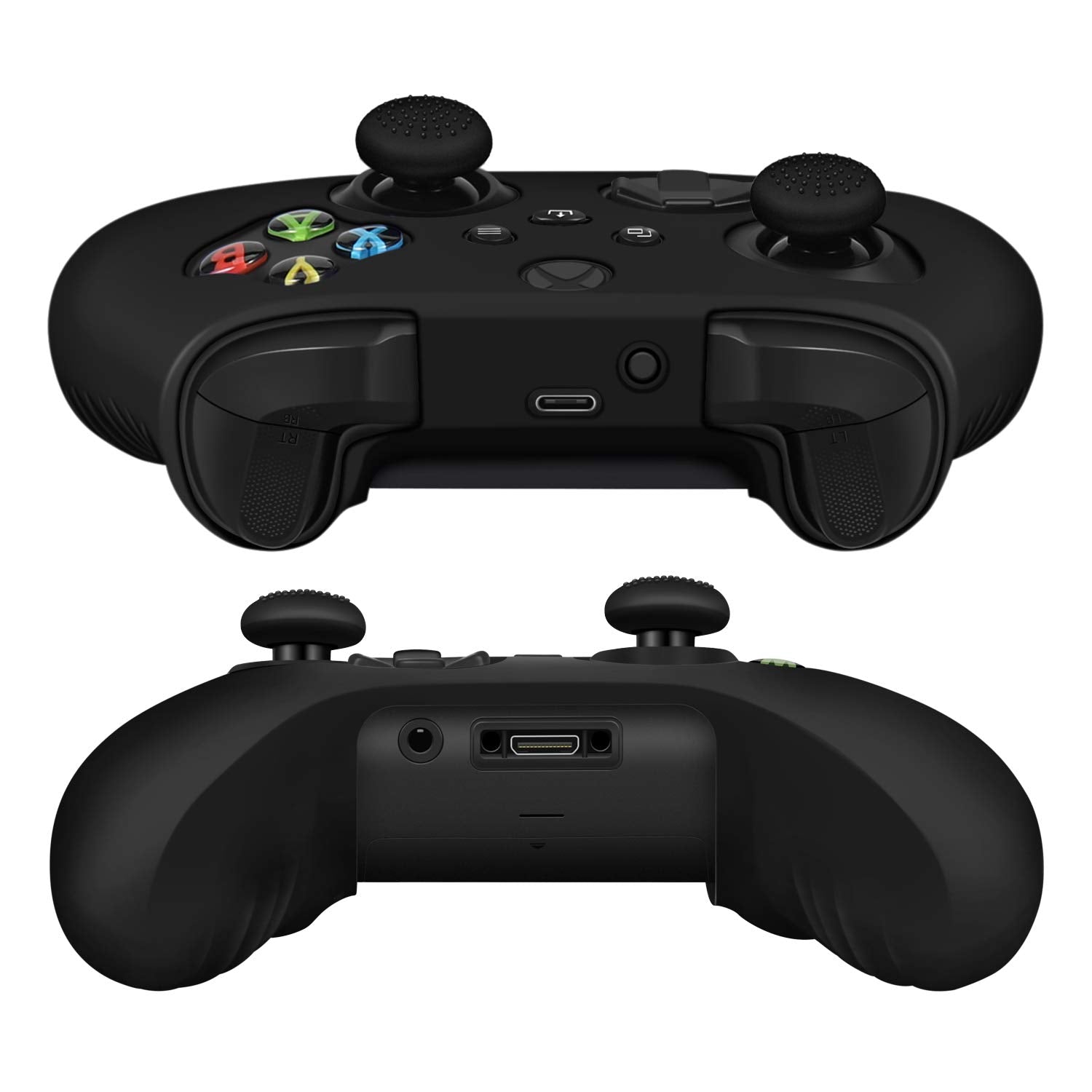 TNP Silicone Case Cover for Xbox Series X/S Controller Skin Shell + 8 Pro Thumb Grips Set (Black) Ergonomic Textured Grip Dust Protector Compatible with New Xbox Series S X Controller Accessories
