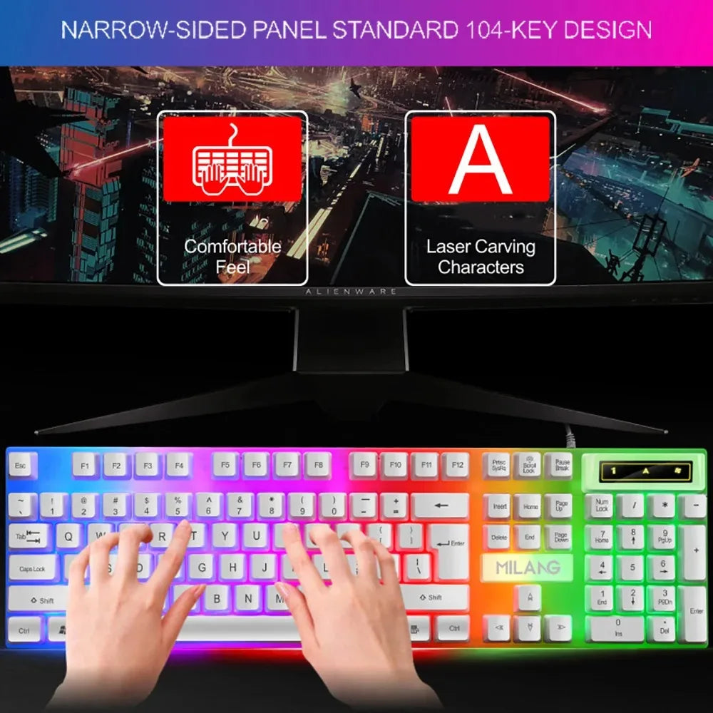 Wired Mechanical Keyboard 104 Keys Floating Button Rainbow Backlight Gaming Keyboard Business Office for Laptop PC Accessories