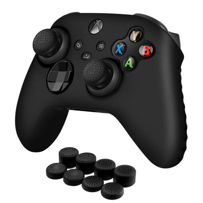 TNP Silicone Case Cover for Xbox Series X/S Controller Skin Shell + 8 Pro Thumb Grips Set (Black) Ergonomic Textured Grip Dust Protector Compatible with New Xbox Series S X Controller Accessories