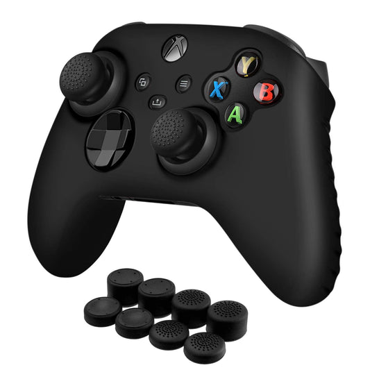 TNP Silicone Case Cover for Xbox Series X/S Controller Skin Shell + 8 Pro Thumb Grips Set (Black) Ergonomic Textured Grip Dust Protector Compatible with New Xbox Series S X Controller Accessories
