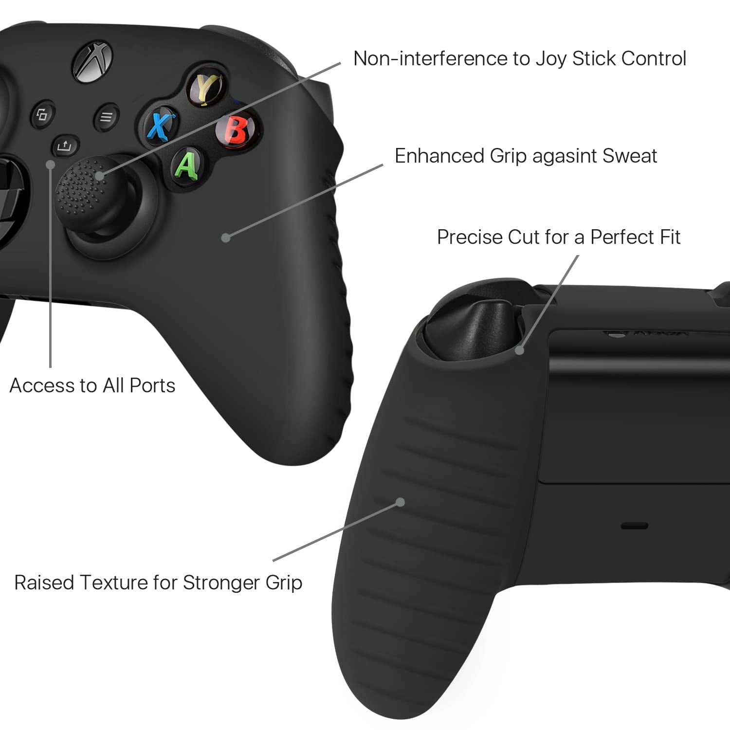 TNP Silicone Case Cover for Xbox Series X/S Controller Skin Shell + 8 Pro Thumb Grips Set (Black) Ergonomic Textured Grip Dust Protector Compatible with New Xbox Series S X Controller Accessories